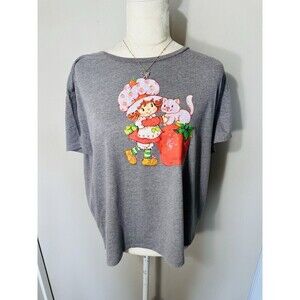 STRAWBERRY SHORTCAKE GREY SHORT-SLEEVE T-SHIRT SZ XXL KITTY GRAPHIC Pink Cotton